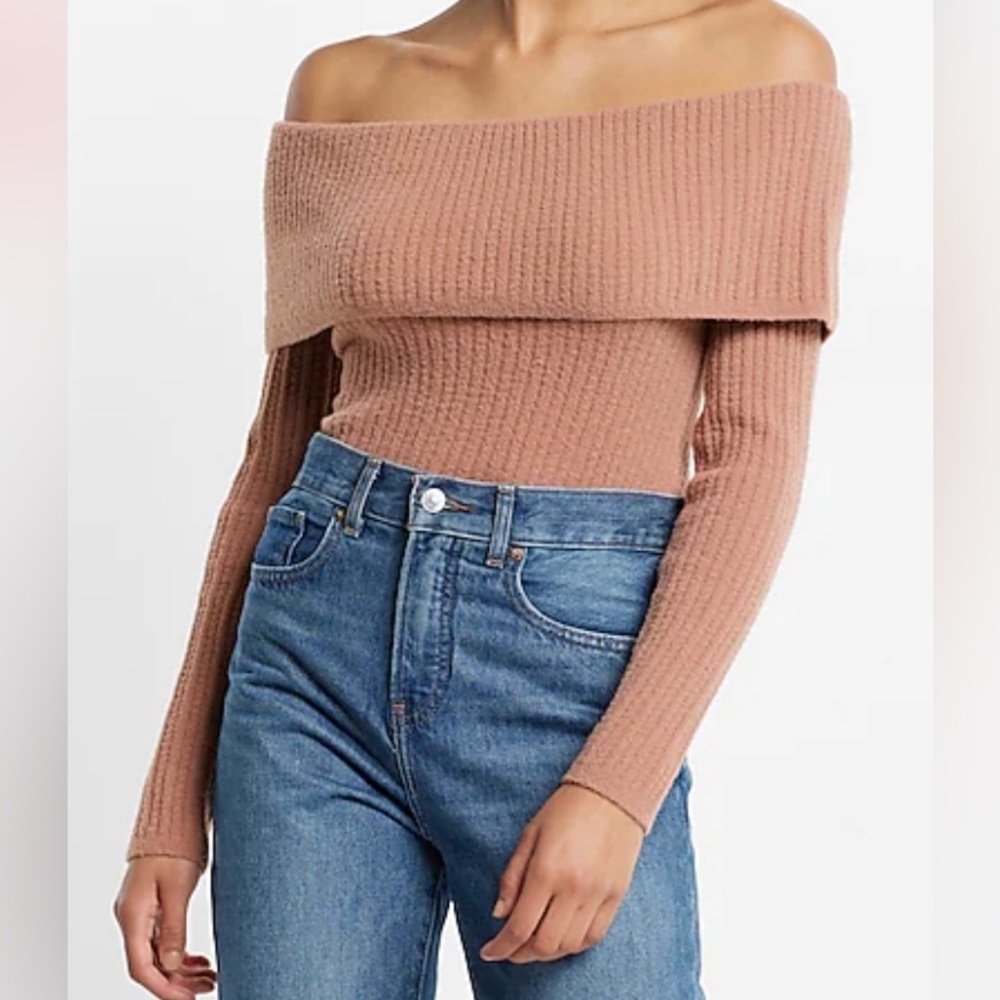 Express cozy ribbed off the shoulder overlay sweater S